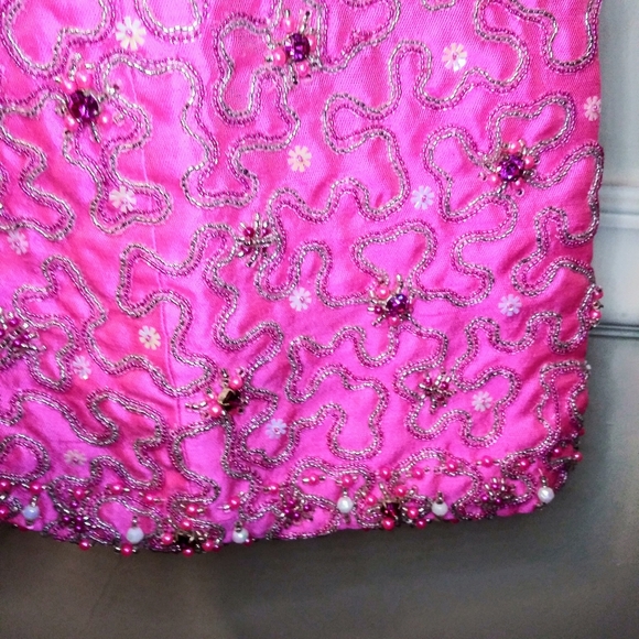 Vintage 1960-70 Barbie Pink Raw Silk Hand Beaded/Jeweled Cocktail, Hostess Vest - Picture 5 of 13